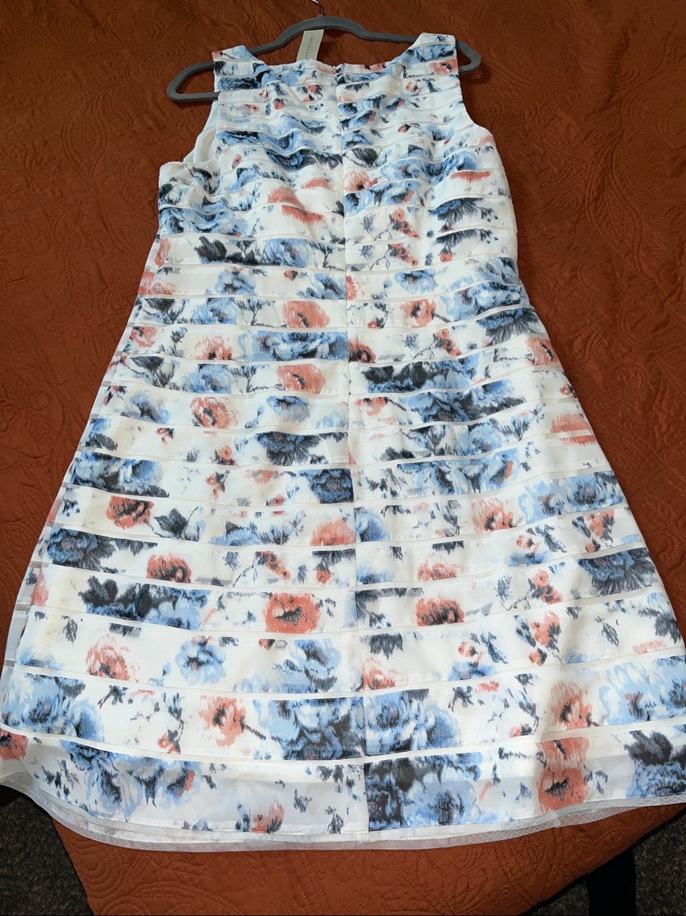 NEW ANN TAYLOR Floral Striped Sheath Dress in White Blue Coral Accents - Picture 4 of 4